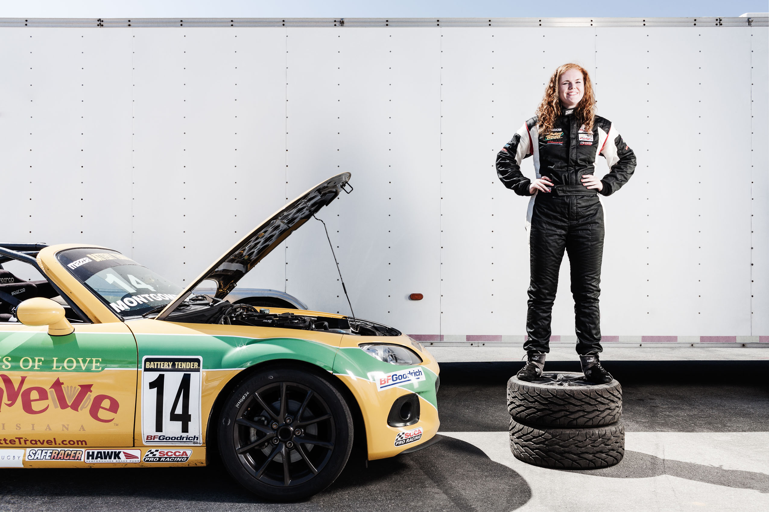 Sarah Montgomery, professional race car driver in the Battery Tender Mazda MX-5 Cup series | Los Angeles | Editorial and Commercial Photographer Patrick Strattner